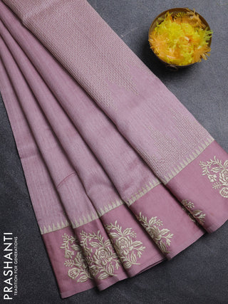 Jute silk saree pastel pink with embroidery buttas and floral embroidery butta border