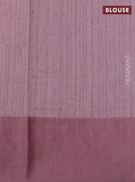Jute silk saree pastel pink with embroidery buttas and floral embroidery butta border