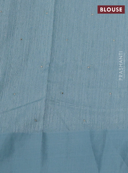 Jute silk saree pastel blue with embroidery buttas and floral embroidery butta border