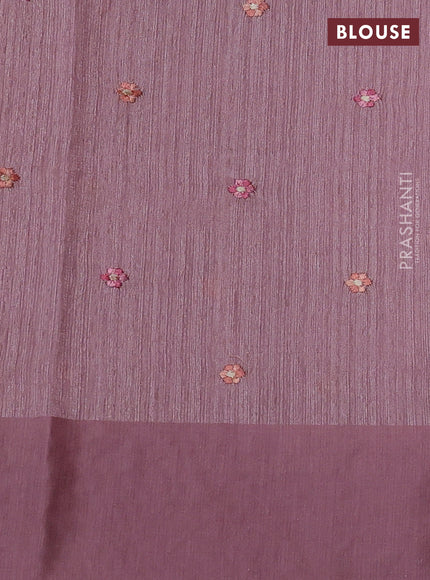 Jute silk saree pastel pink with embroidery buttas and parsi embroidery border