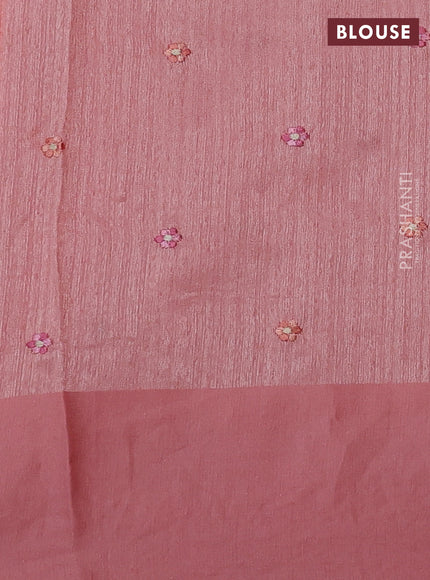 Jute silk saree peach shade with embroidery buttas and parsi embroidery border