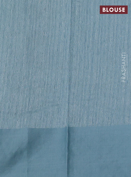 Jute silk saree pastel blue with embroidery buttas and floral embroidery butta border