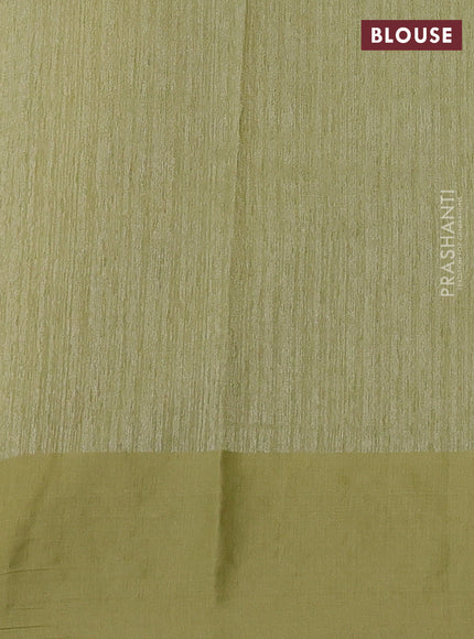 Jute silk saree pista green with embroidery buttas and floral embroidery butta border