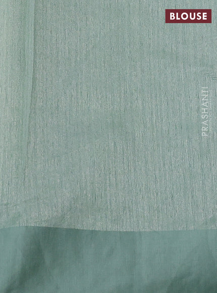 Jute silk saree pastel green with embroidery buttas and floral embroidery butta border