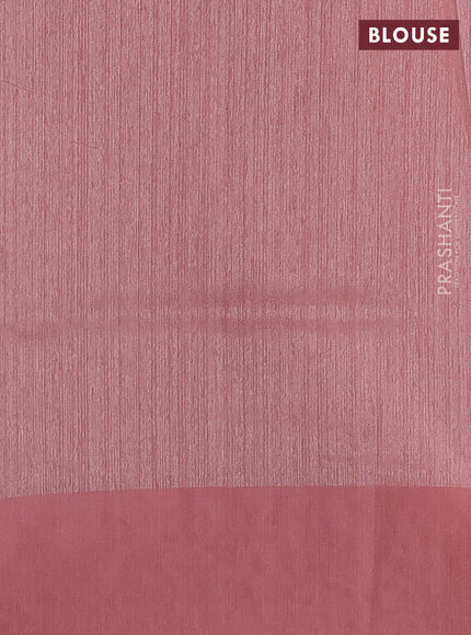 Jute silk saree peach shade with embroidery buttas and floral embroidery butta border