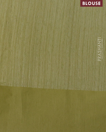 Jute silk saree pista green with embroidery buttas and long parsi embroidery simple border