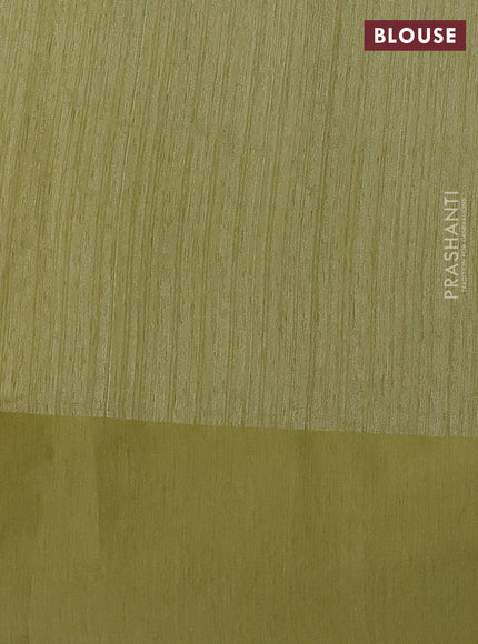 Jute silk saree pista green with embroidery buttas and long parsi embroidery simple border