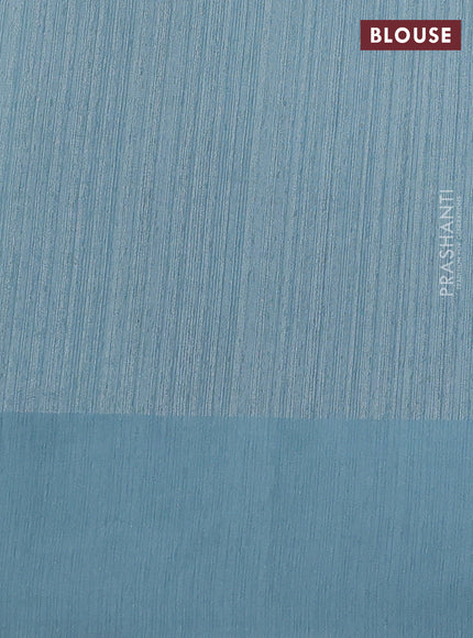 Jute silk saree pastel blue and  with embroidery buttas and long parsi embroidery simple border