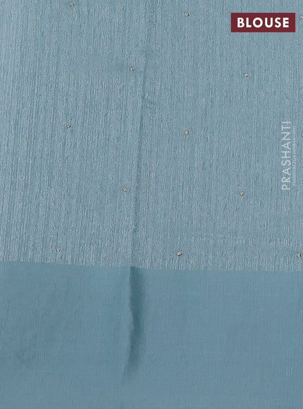 Jute silk saree pastel blue with embroidery buttas and floral embroidery butta border