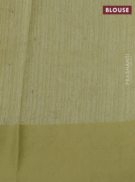 Jute silk saree pista green with embroidery buttas and floral embroidery butta border