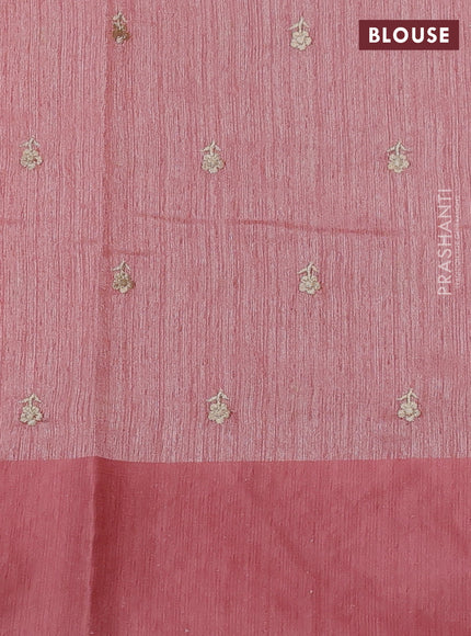 Jute silk saree peach shade with embroidery buttas and embroidery border