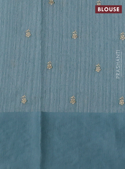 Jute silk saree pastel blue with embroidery buttas and embroidery border