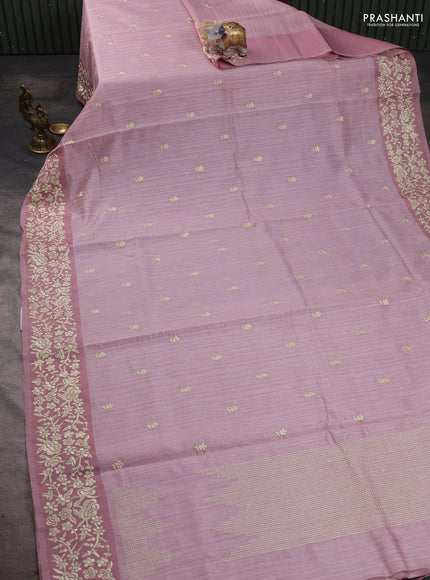 Jute silk saree pastel pink with embroidery buttas and embroidery border