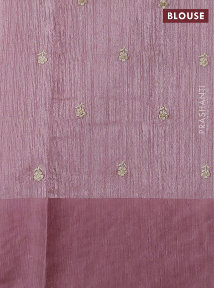 Jute silk saree pastel pink with embroidery buttas and embroidery border
