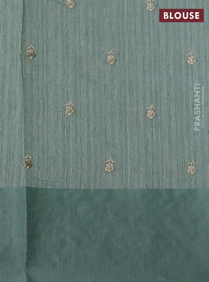 Jute silk saree pastel green with embroidery buttas and embroidery border
