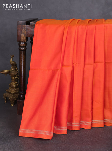 Pure soft silk saree rustic orange and pastel green with plain body and kalamkari hand printed pallu