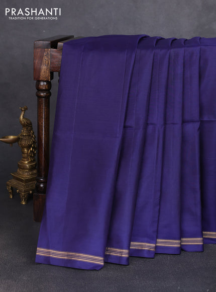 Pure soft silk saree dark blue and mustard yellow with plain body and kalamkari hand printed pallu