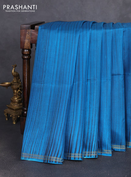 Pure soft silk saree cs blue and pink with allover stripe pattern and kalamkari hand printed pallu