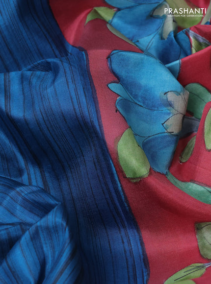Pure soft silk saree cs blue and pink with allover stripe pattern and kalamkari hand printed pallu