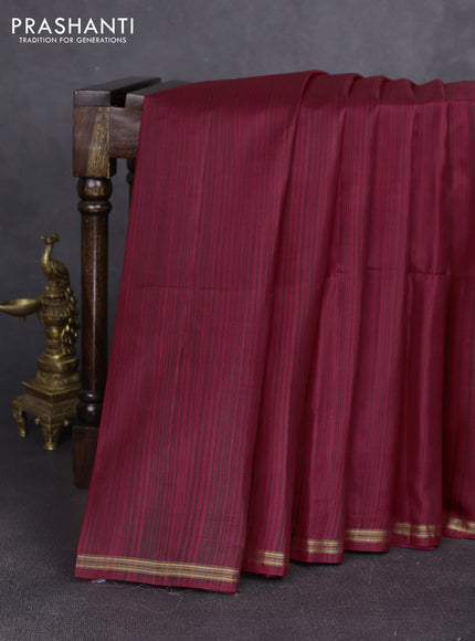 Pure soft silk saree red and grey shade with allover stripe pattern and kalamkari hand printed pallu