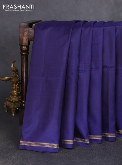 Pure soft silk saree navy blue and yellow with plain body and kalamkari hand printed pallu