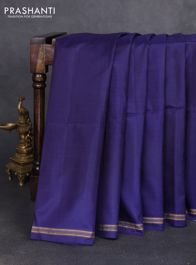 Pure soft silk saree navy blue and yellow with plain body and kalamkari hand printed pallu