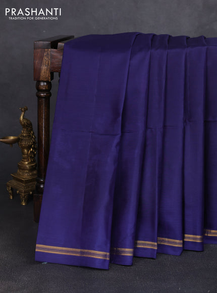 Pure soft silk saree dark blue and yellow with plain body and kalamkari hand printed pallu