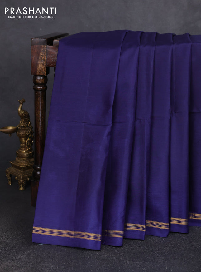 Pure soft silk saree dark blue and yellow with plain body and kalamkari hand printed pallu