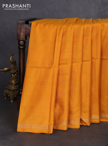 Pure soft silk saree mustard yellow and teal blue with plain body and kalamkari hand printed pallu