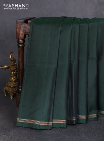 Pure soft silk saree bottle green and purple with plain body and kalamkari hand printed pallu