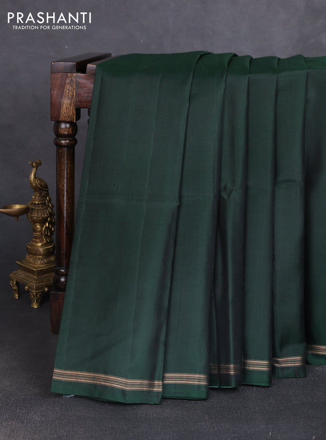 Pure soft silk saree bottle green and purple with plain body and kalamkari hand printed pallu