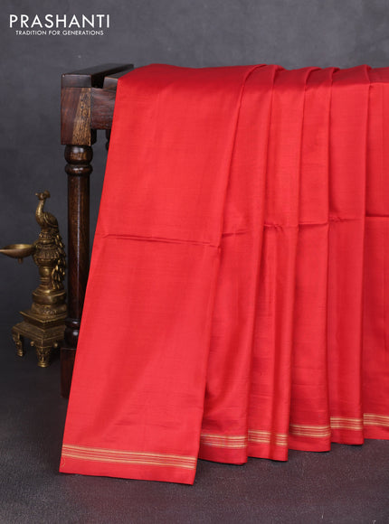 Pure soft silk saree red and yellow with plain body and kalamkari hand printed pallu