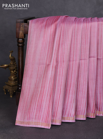 Pure soft silk saree lavender shade and yellow with allover stripe pattern and kalamkari hand printed pallu