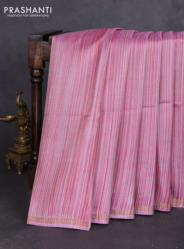 Pure soft silk saree lavender shade and yellow with allover stripe pattern and kalamkari hand printed pallu