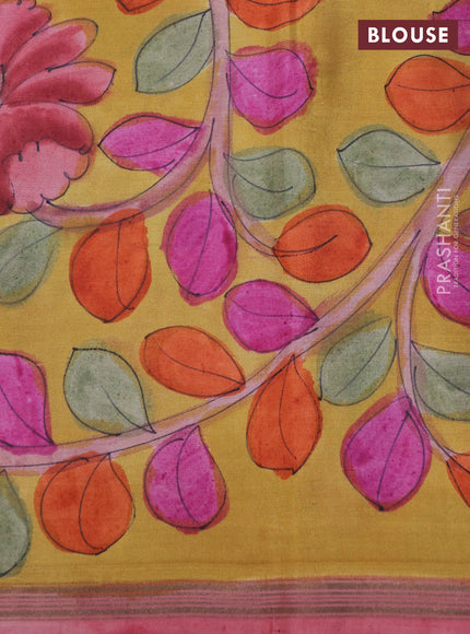 Pure soft silk saree lavender shade and yellow with allover stripe pattern and kalamkari hand printed pallu