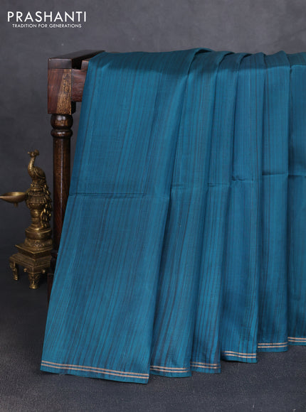 Pure soft silk saree peacock green and pink with plain body and kalamkari hand printed pallu