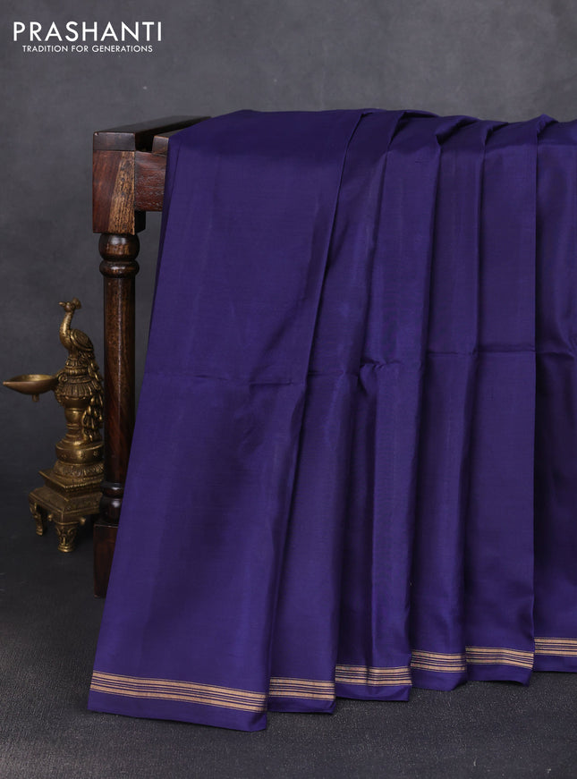 Pure soft silk saree navy blue and yellow with plain body and kalamkari hand printed pallu