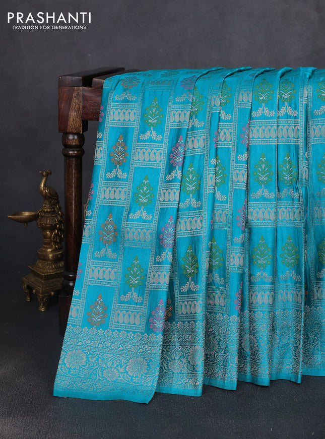 Banarasi silk saree cs blue with allover zari woven brocade weaves and zari woven border