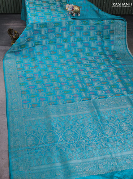 Banarasi silk saree cs blue with allover zari woven brocade weaves and zari woven border
