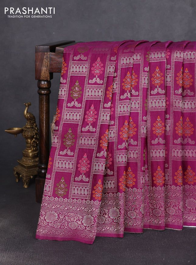 Banarasi silk saree purple with allover zari woven brocade weaves and zari woven border