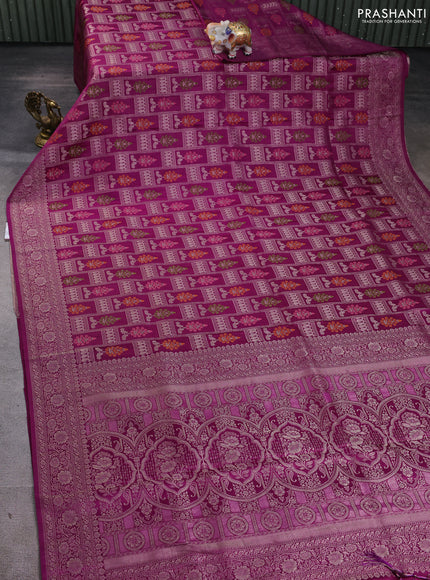 Banarasi silk saree purple with allover zari woven brocade weaves and zari woven border