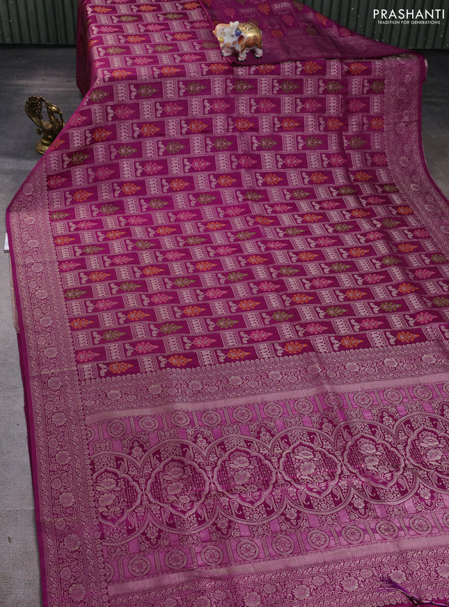 Banarasi silk saree purple with allover zari woven brocade weaves and zari woven border