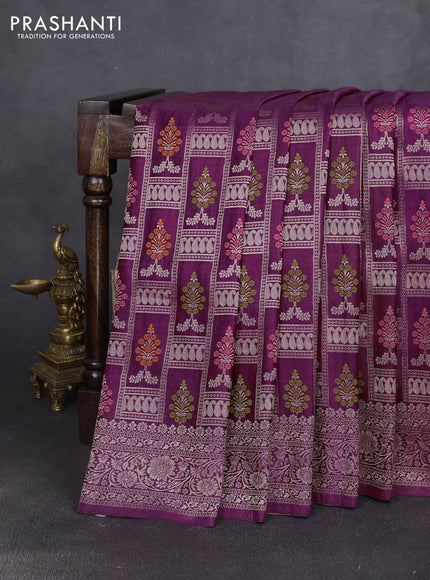 Banarasi silk saree wine shade with allover zari woven brocade weaves and zari woven border