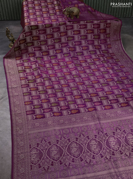 Banarasi silk saree wine shade with allover zari woven brocade weaves and zari woven border