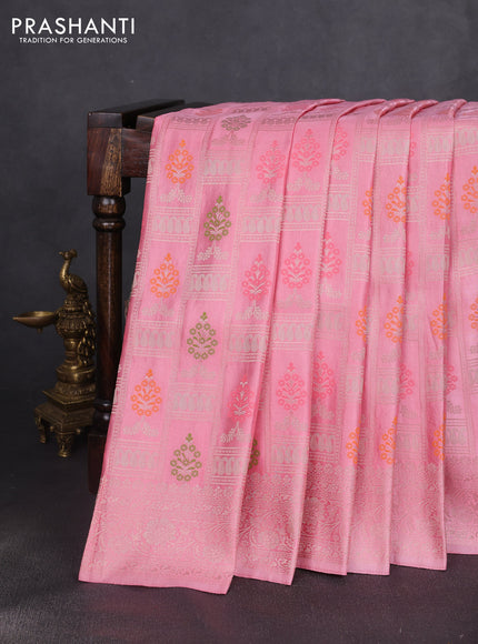 Banarasi silk saree light pink with allover zari woven brocade weaves and zari woven border