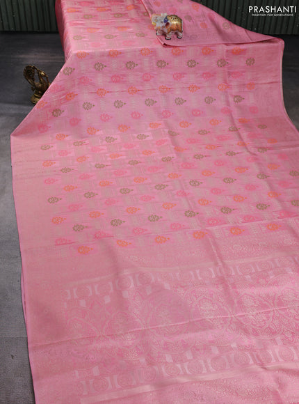Banarasi silk saree light pink with allover zari woven brocade weaves and zari woven border
