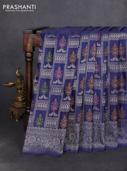 Banarasi silk saree navy blue with allover zari woven brocade weaves and zari woven border
