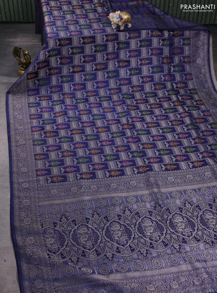 Banarasi silk saree navy blue with allover zari woven brocade weaves and zari woven border