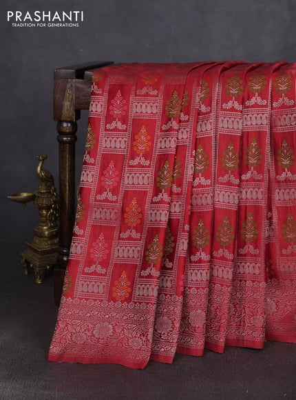 Banarasi silk saree red with allover zari woven brocade weaves and zari woven border