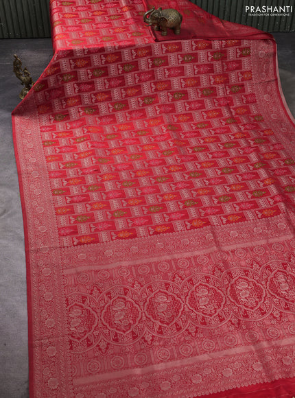 Banarasi silk saree red with allover zari woven brocade weaves and zari woven border